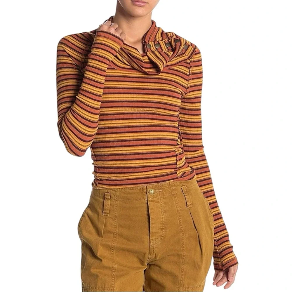 FREE PEOPLE Cape Cod‎ Thermal Striped Ribbed Cowl Neck Size M